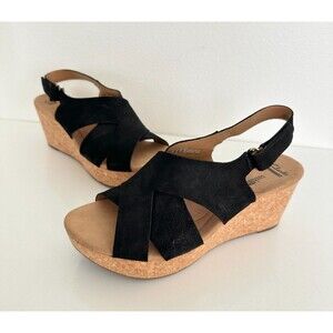 Clarks Annadel Eirwyn Wedge Sandal Criss Cross Black Suede Orthopedic Women's 11